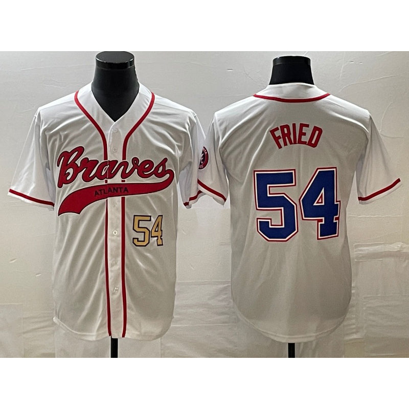 Atlanta Braves #54 Max Fried Number White CONTON Cool Base With Patch Stitched Jersey