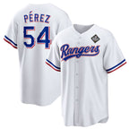 Texas Rangers #54 Mart¨ªn P¨¦rez White CONTON 2023 World Series Stitched Jersey