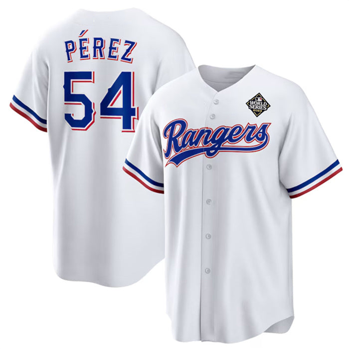 Texas Rangers #54 Mart¨ªn P¨¦rez White CONTON 2023 World Series Stitched Jersey