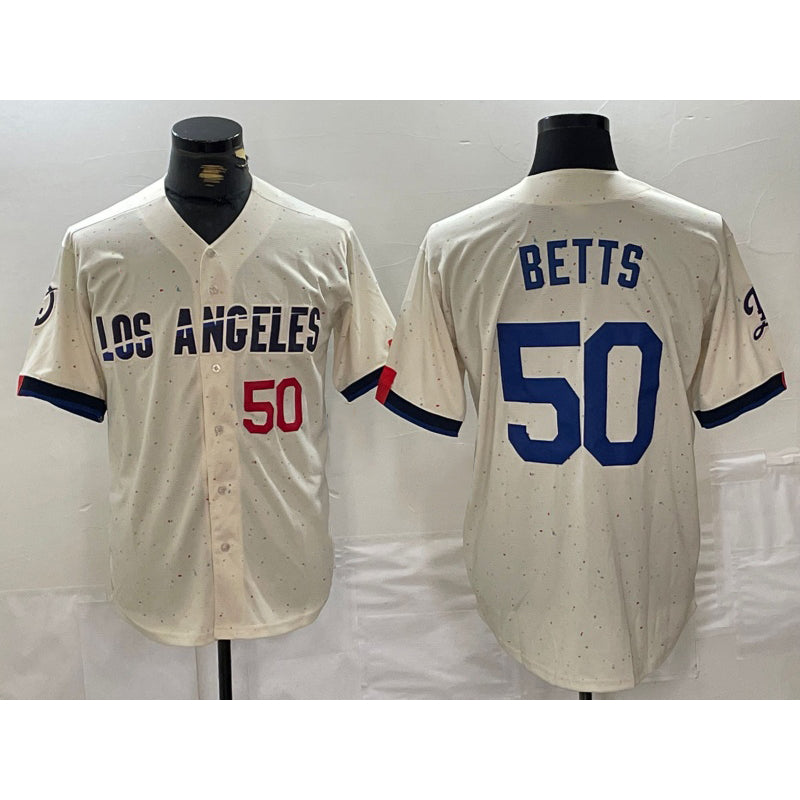 Los Angeles Dodgers #50 Mookie Betts Number Cream CONTON 2024 City Connect Limited Stitched Jersey 2
