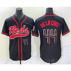 Cincinnati Reds #44 Elly De La Cruz Number Black CONTON With Patch Cool Base Stitched Jersey