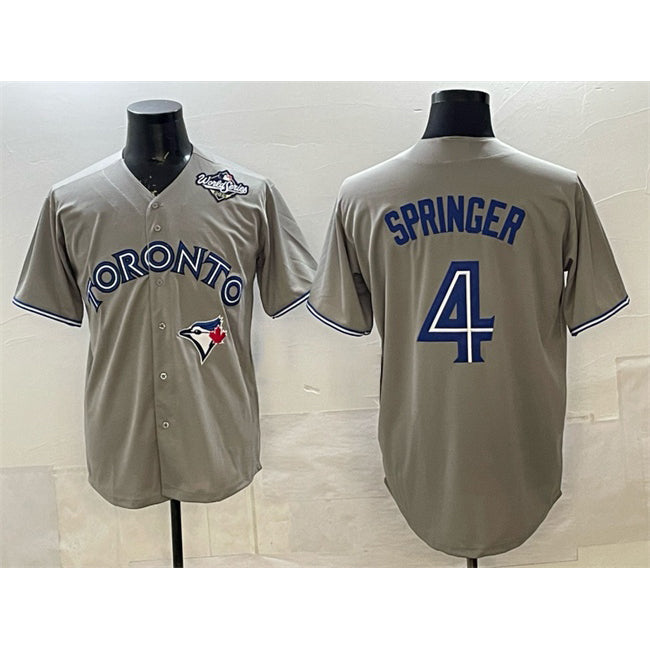 Toronto Blue Jays #4 George Springer Gray CONTON 2025 World Series Cool Base Stitched Jersey