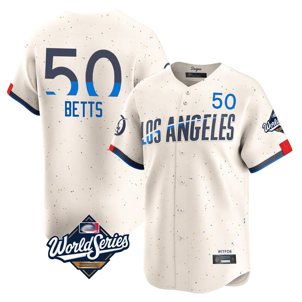 Los Angeles Dodgers #50 Mookie Betts Player Cream CONTON World Series City Connect Limited Home Stitched Jerseys