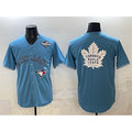 Toronto Blue Jays & Leafs Blue CONTON 2025 World Series With White Leafs Logo Cool Base Stitched Jersey