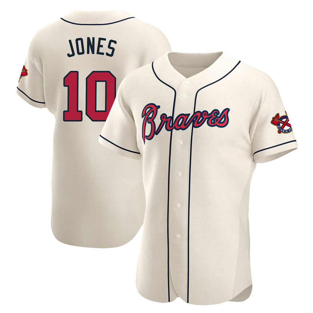 Atlanta Braves #10 Chipper Jones Player Cream CONTON Limited Elite Home Game Stitched Jerseys