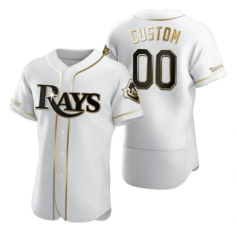 Custom Tampa Bay Rays White CONTON Stitched Flex Base Golden Edition Jersey