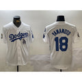 Los Angeles Dodgers #18 Yoshinobu Yamamoto White CONTON 2024 World Series With Fernando Memorial Patch Home Limited Stitched Jersey