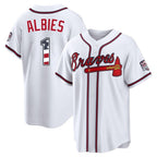 Atlanta Braves #1 Ozzie Albies Player White CONTON USA 250 Fourth Of July Limited Home Game Stitched Jerseys