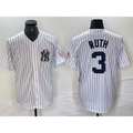 New York Yankees #3 Babe Ruth Name White CONTON With Patch 2024 Cool Base Stitched Jersey