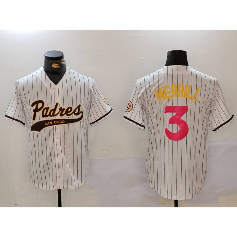 San Diego Padres #3 Jackson Merrill white CONTON Cool Base Stitched Jersey 2