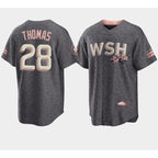Washington Nationals #28 Lane Thomas 2022 Grey CONTON City Connect Cherry Blossom Cool Base Stitched Jersey