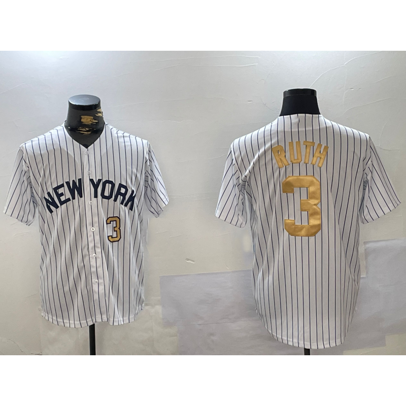 New York Yankees #3 Babe Ruth White CONTON Pinstripe Fashion Cool Base Jerseys