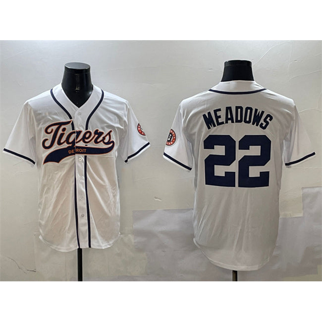 Detroit Tigers #22 Parker Meadows White CONTON With Patch Cool Base Stitched Jersey