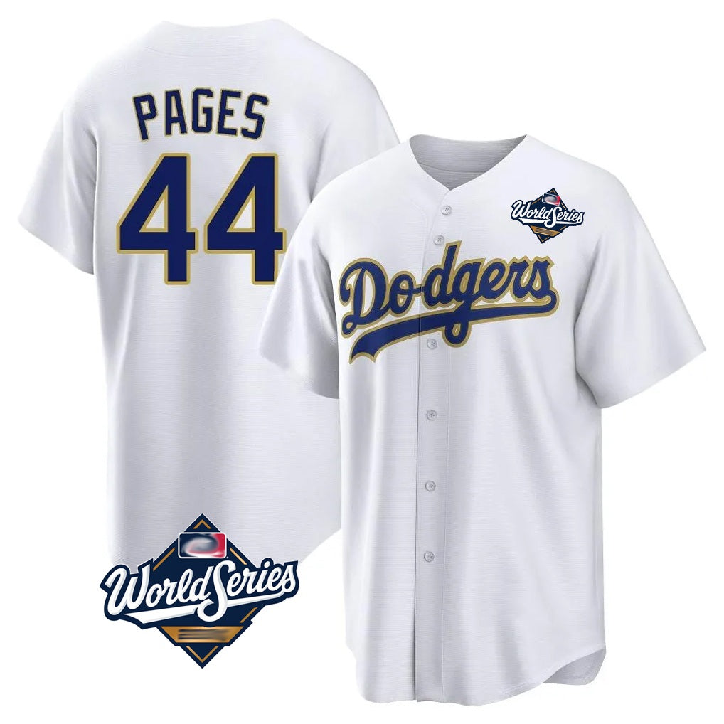 Los Angeles Dodgers #44 Andy Pages Player Gold White CONTON World Series 2026 Collection Stadium Game Stitched Jerseys