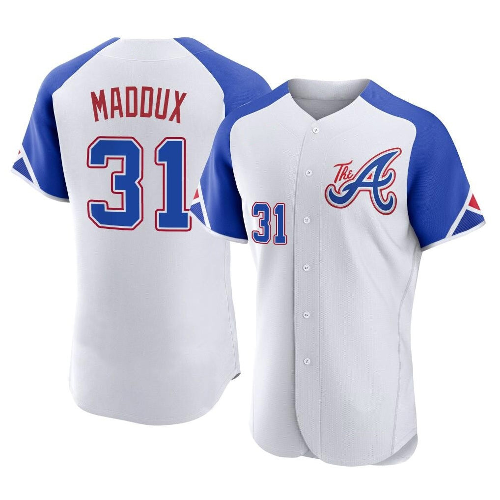 Atlanta Braves #31 Greg Maddux Player White CONTON City Connect Limited Elite Home Game Stitched Jerseys