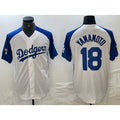 Los Angeles Dodgers #18 Yoshinobu Yamamoto White Blue CONTON Fashion Stitched Cool Base Limited Jerseys