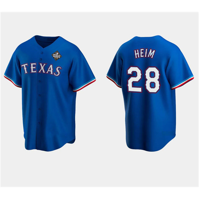 Texas Rangers #28 Jonah Heim Royal CONTON 2023 World Series Stitched Jersey