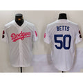 Los Angeles Dodgers #50 Mookie Betts White Pink CONTON Vin & Kobe Patch Stitched Jersey1