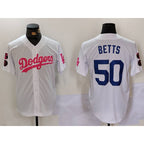 Los Angeles Dodgers #50 Mookie Betts White Pink CONTON Vin & Kobe Patch Stitched Jersey1