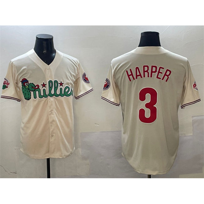 Philadelphia Phillies #3 Bryce Harper Cream CONTON Phanatic Limited Stitched Jersey