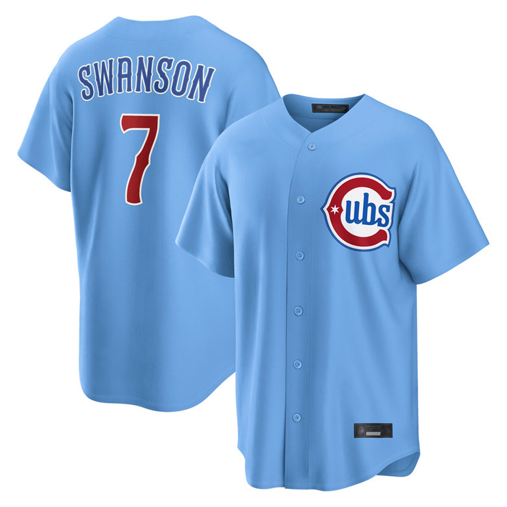 Chicago Cubs #7 Dansby Swanson Player Light Blue CONTON Home Game Stitched Jerseys