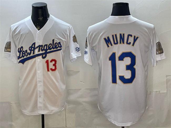 Los Angeles Dodgers #13 Max Muncy White CONTON 2026 Gold Collection 9x & B2B Champs Patch Stitched Jersey