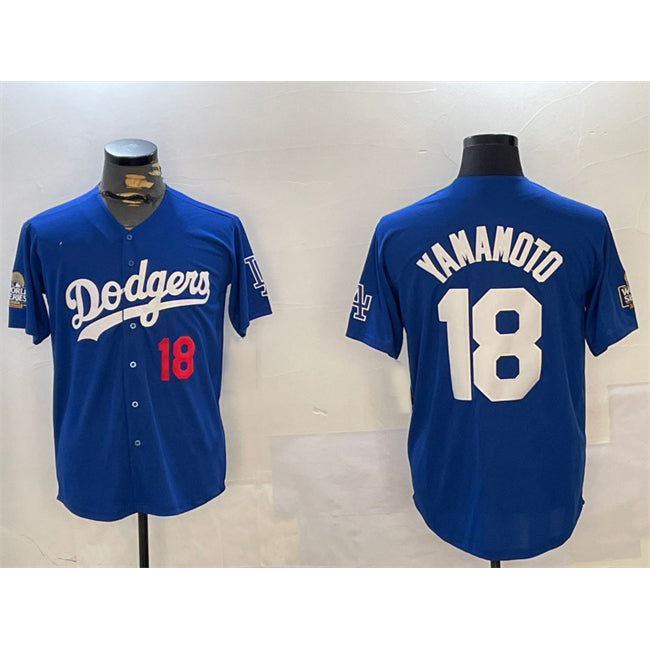 Los Angeles Dodgers #18 Yoshinobu Yamamoto Royal CONTON 2024 World Series Patch Alternate Limited Stitched Jersey