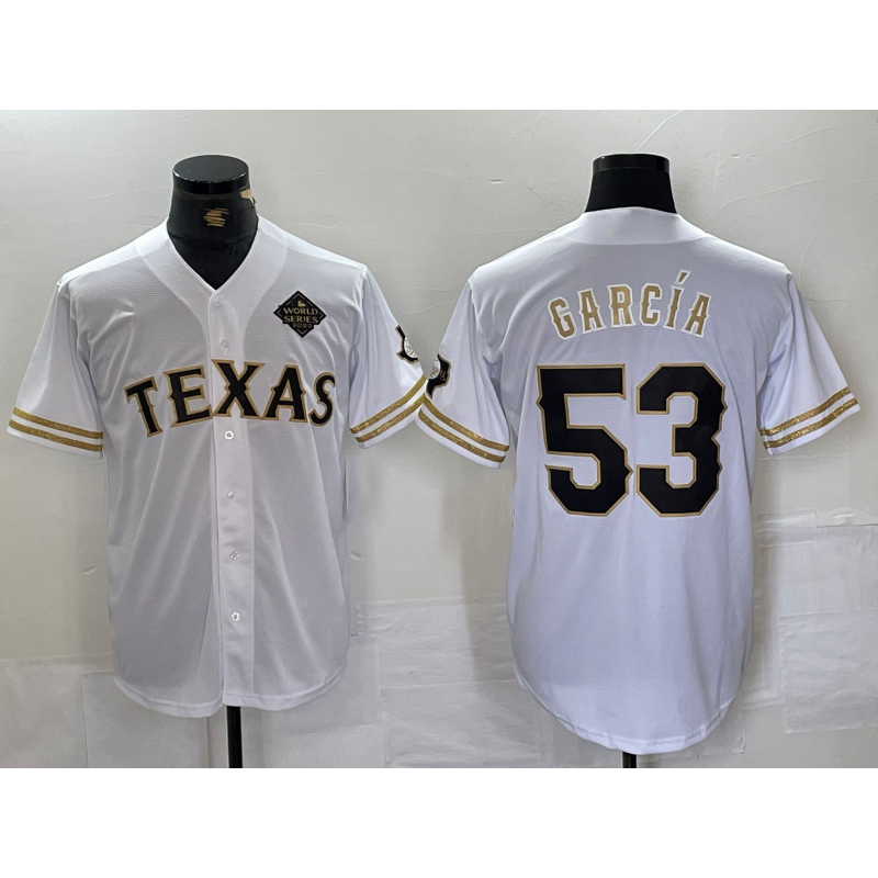 Texas Rangers #53 Adolis Garcia White Gold CONTON Cool Base Stitched Jersey