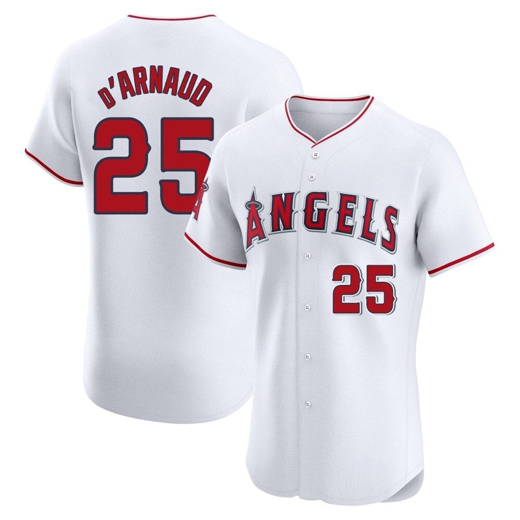 Los Angeles Angels #25 Travis d'Arnaud Player White CONTON Limited Elite Stitched Home Jerseys