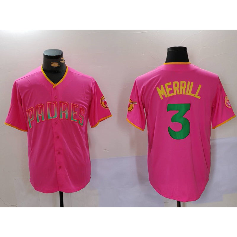 San Diego Padres #3 Jackson Merrill Pink CONTON Player Number Fashion Jerseys