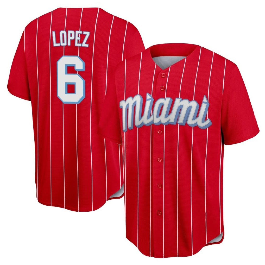 Miami Marlins #6 Otto Lopez Player Red CONTON City Connect Home Game Stitched Jerseys