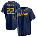 Milwaukee Brewers #22 Christian Yelich Navy CONTON Alternate 2 Replica Jersey