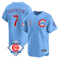 Chicago Cubs #7 Dansby Swanson Player Light Blue CONTON 150th Anniversary Limited Home Stitched Jerseys