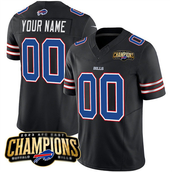 Custom B.Bills Active Player Black CONTON 2023 F.U.S.E. AFC East Champions Ptach Stitched Jersey