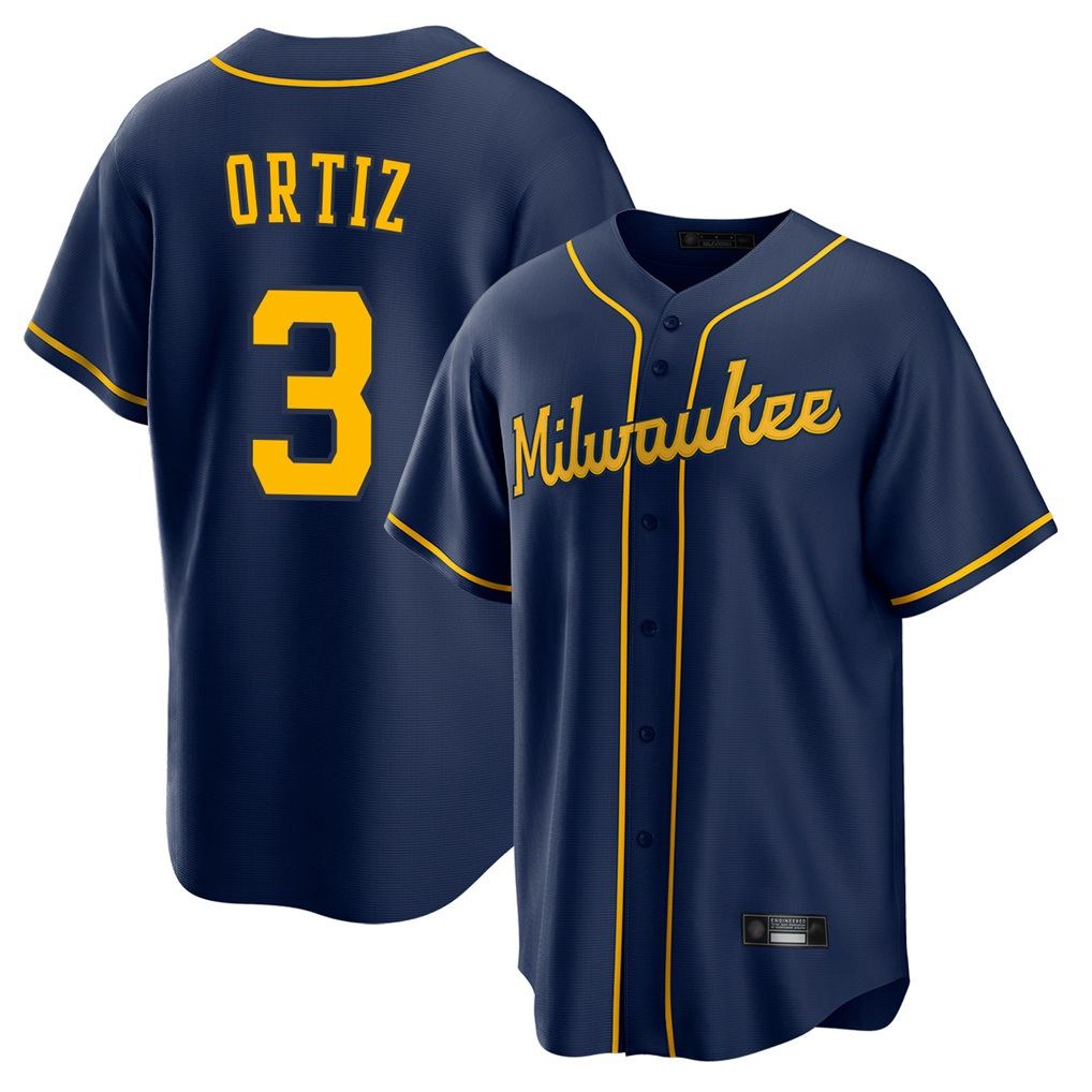 Milwaukee Brewers #3 Joey Ortiz Player Navy CONTON Home Game Stitched Jerseys