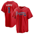 Atlanta Braves #1 Ozzie Albies Red CONTON Alternate 2 Replica Jersey