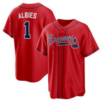 Atlanta Braves #1 Ozzie Albies Red CONTON Alternate 2 Replica Jersey