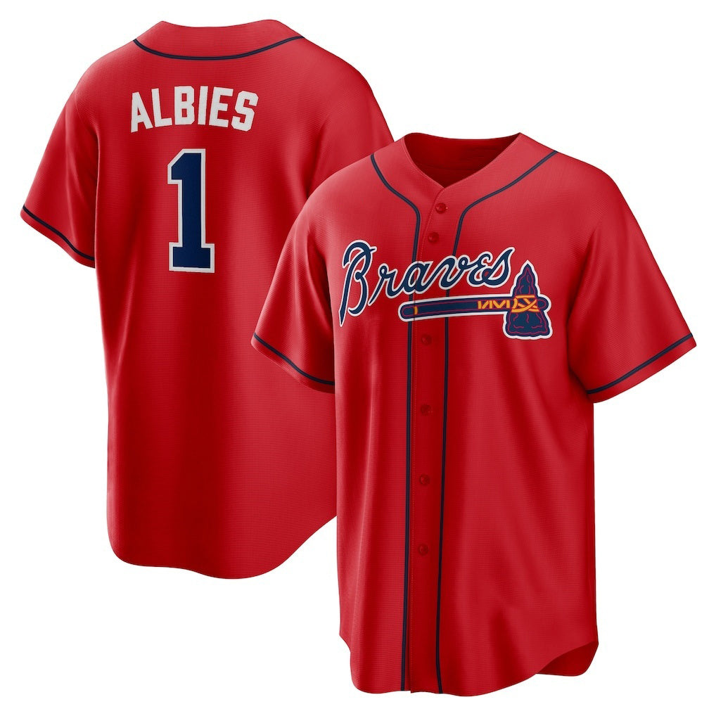 Atlanta Braves #1 Ozzie Albies Red CONTON Alternate 2 Replica Jersey