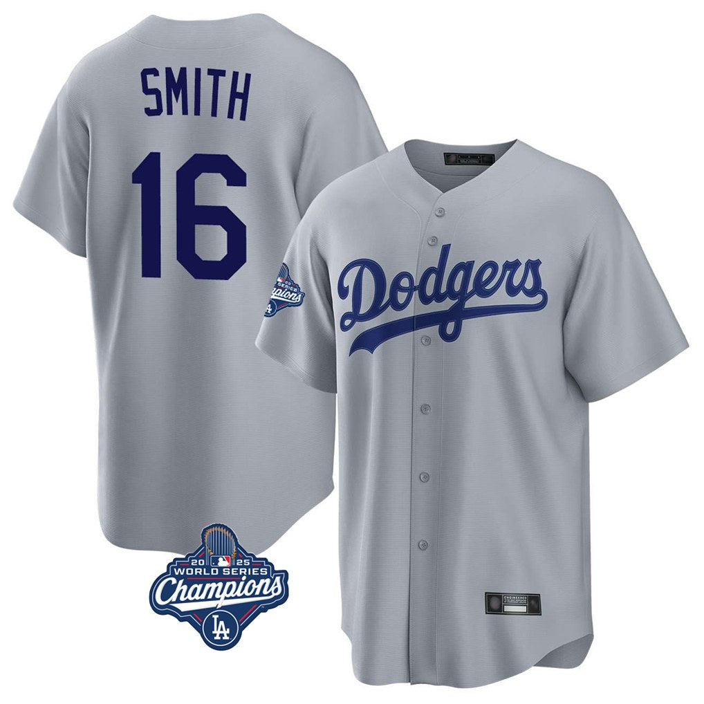 Los Angeles Dodgers #16 Will Smith Player Gray CONTON World Series Meet Game Stitched Jerseys