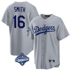 Los Angeles Dodgers #16 Will Smith Player Gray CONTON World Series Meet Game Stitched Jerseys