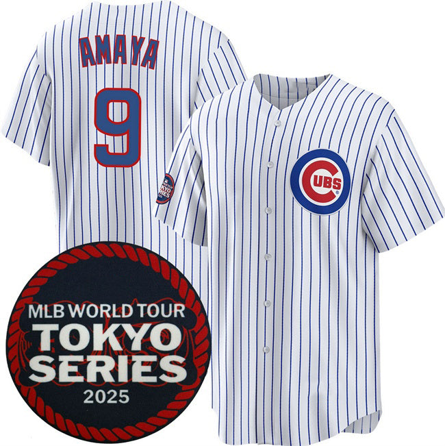 Chicago Cubs #9 Miguel Amaya White CONTON 2025 World Tour Tokyo Series Home Stitched Jersey