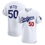 Los Angeles Dodgers #50 Mookie Betts White CONTON Home Elite Jersey