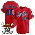 Custom New York Mets x One Piece Red CONTON Vapor Premier Limited Jersey - Stitched