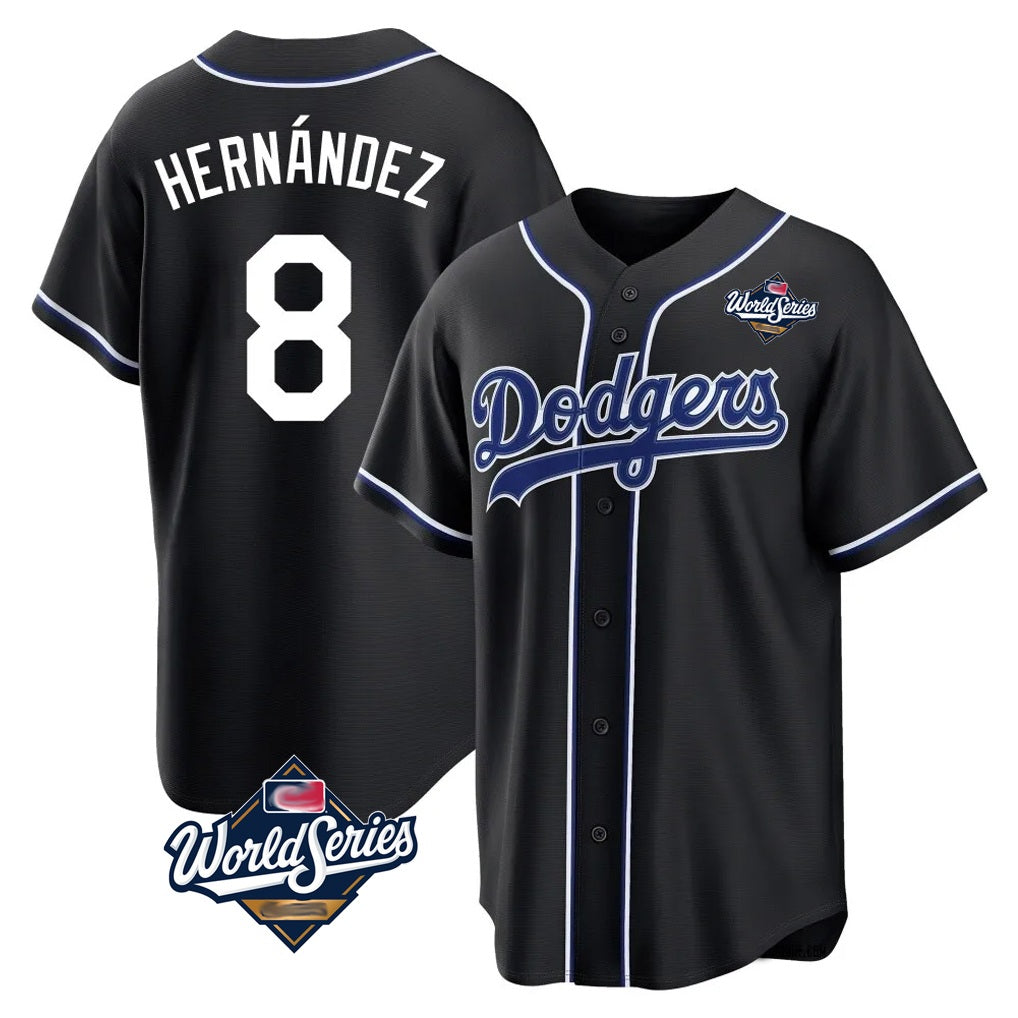 Los Angeles Dodgers #8 Enrique Hern¨¢ndez Player Black CONTON World Series Carbon Limited Home Stitched Jerseys