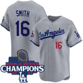 Los Angeles Dodgers #16 Will Smith Gray CONTON 2024 World Series Champions Patch Limited Stitched Jersey