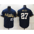 Atlanta Braves #27 Austin Riley 2022 Navy Blue CONTON 2021 World Series Champions Golden Edition Stitched Cool Base Jersey