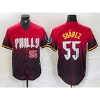 Philadelphia Phillies #55 Ranger Suarez Red CONTON 2024 City Player Number Cool Base Jerseys