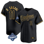 Los Angeles Dodgers #11 Roki Sasaki Player Black Gold CONTON World Series Meet Limited Home Stitched Jerseys