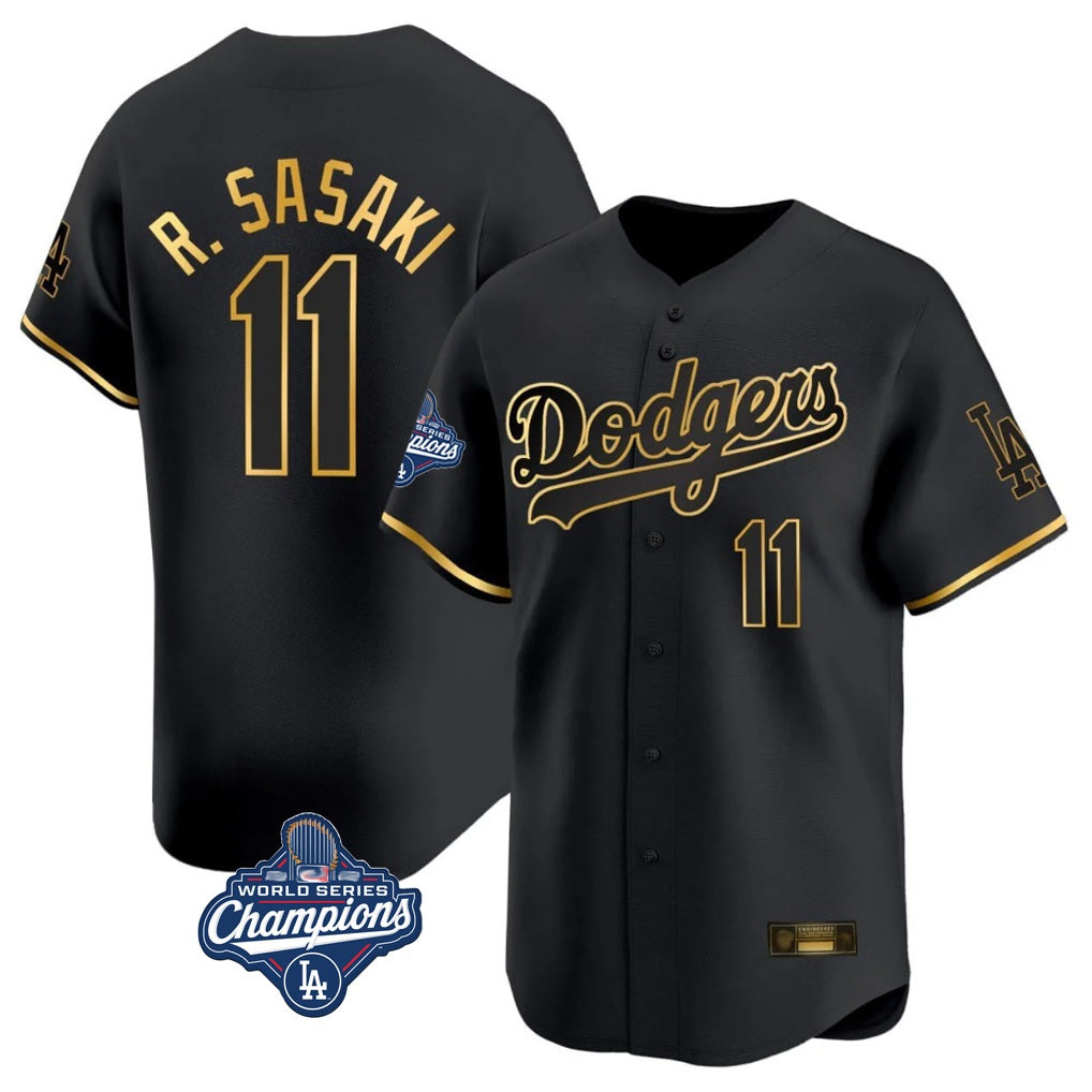 Los Angeles Dodgers #11 Roki Sasaki Player Black Gold CONTON World Series Meet Limited Home Stitched Jerseys