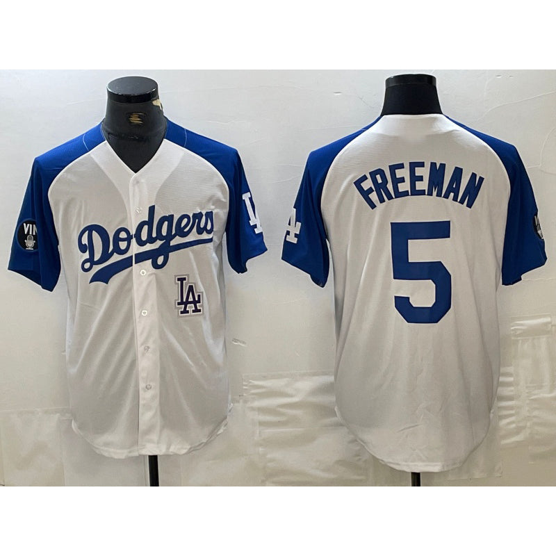 Los Angeles Dodgers #5 Freddie Freeman White Blue CONTON Fashion Stitched Cool Base Limited Jersey 2